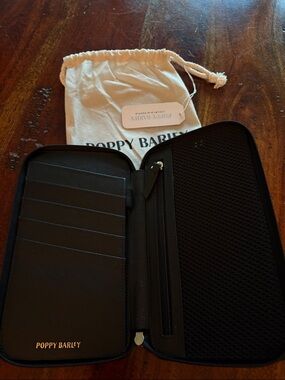 Poppy Barley Black Leather Zip Wallet Organizer